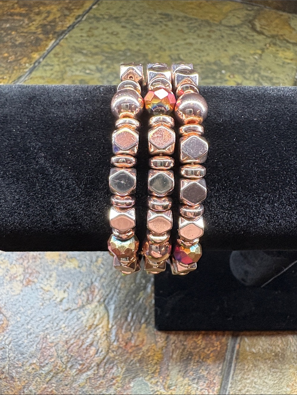 Rose Gold Beaded memory wire Bracelet - Women Jewelry